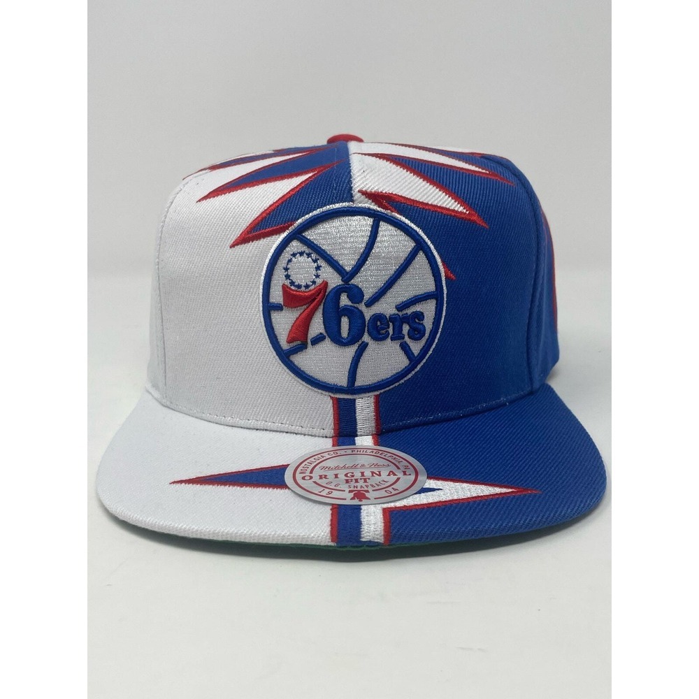 Philadelphia 76ers SnapBack Hat Mitchell & Ness x Lids Shockwave Adjustable Cap‎